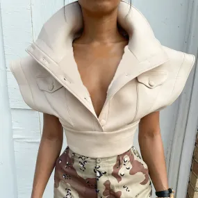 2023 Turn-Down Collar Single Breasted Crop Top Flying Sleeve Casual Vest 2021 Women short fall fashion coats