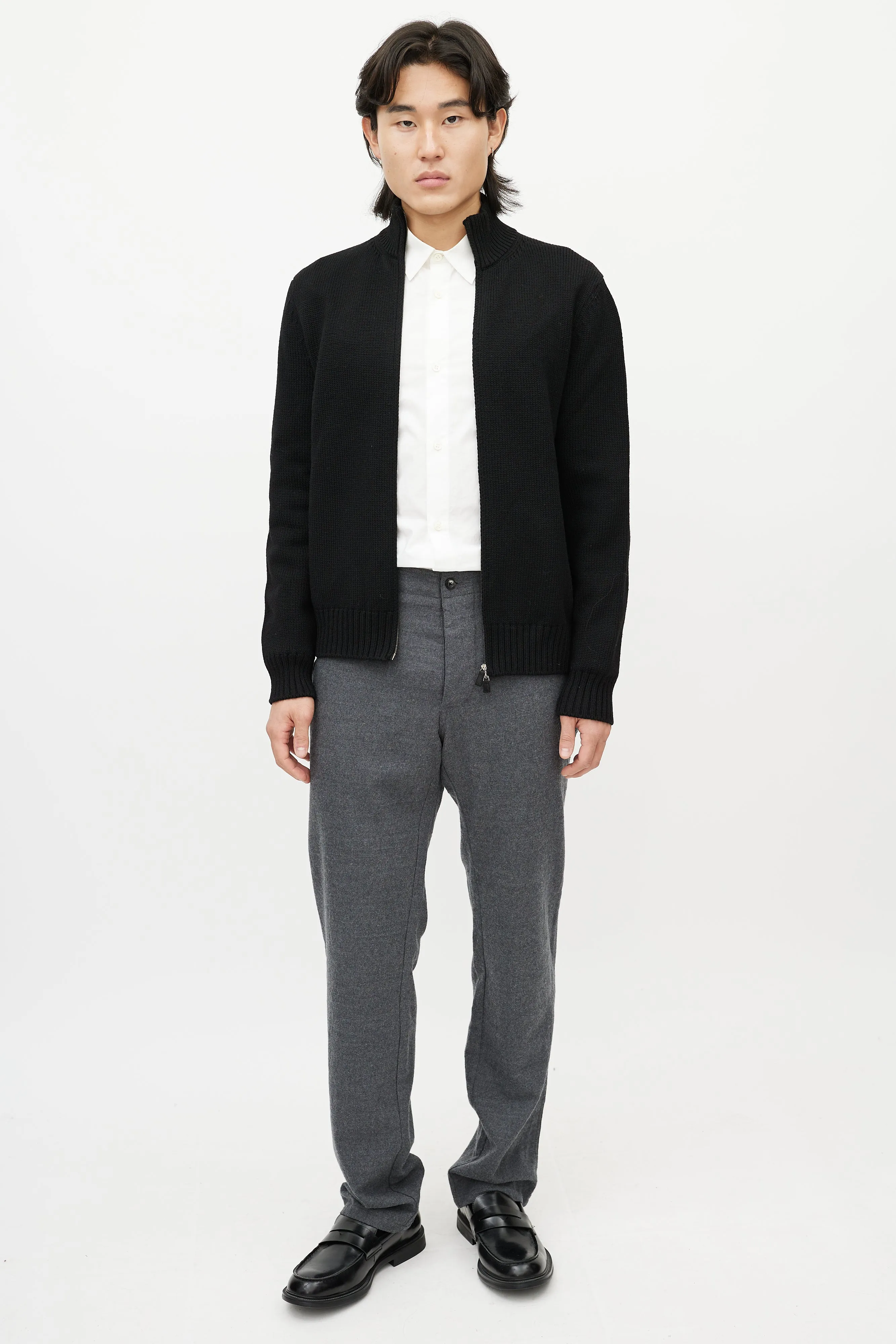 Black Wool Zip Up Sweater