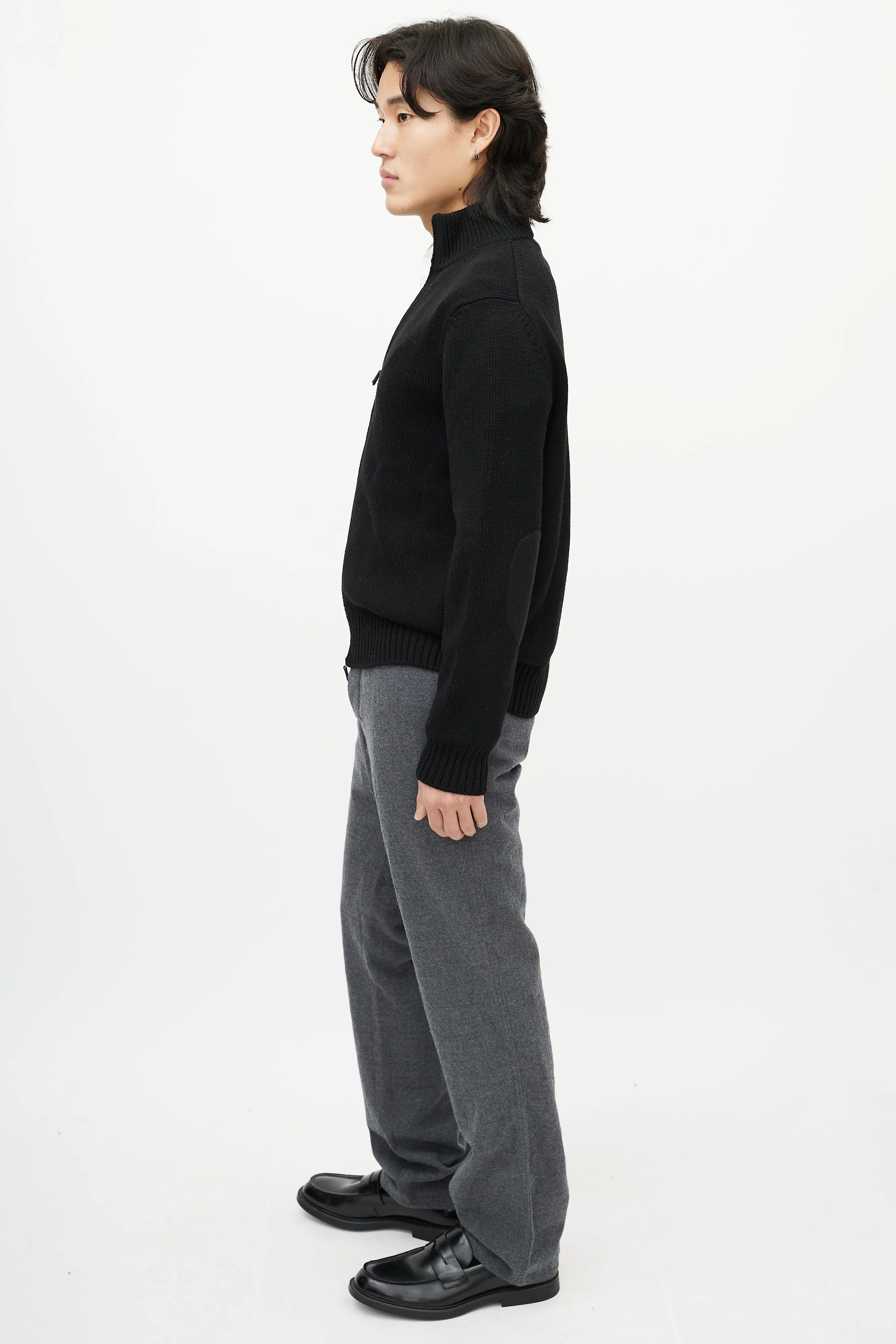 Black Wool Zip Up Sweater