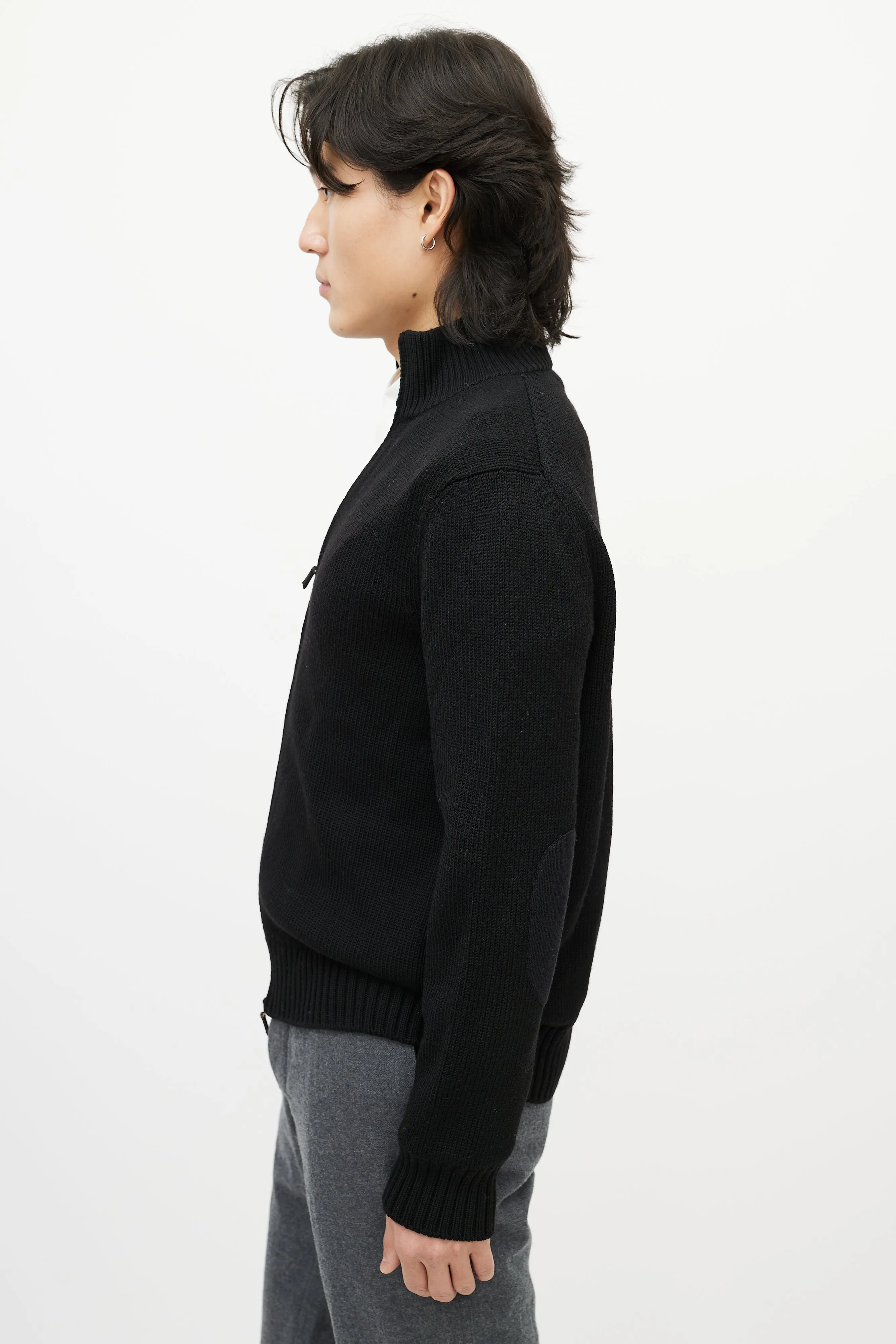 Black Wool Zip Up Sweater