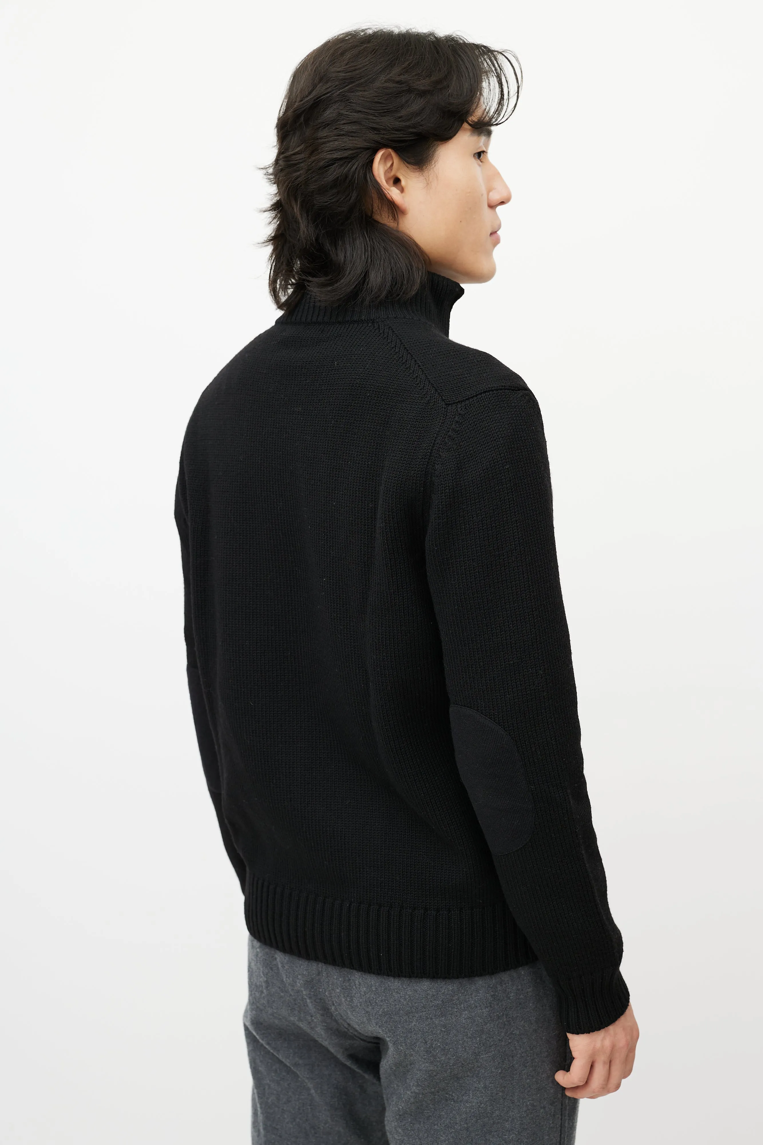 Black Wool Zip Up Sweater