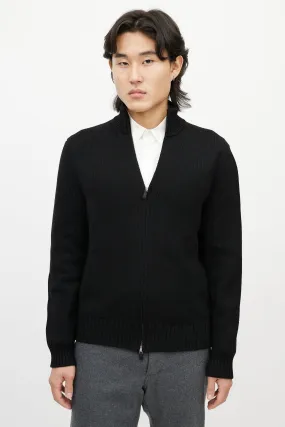 Black Wool Zip Up Sweater