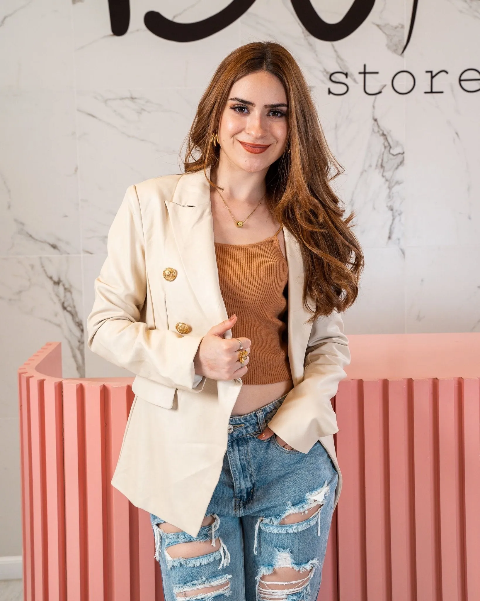 Blazer Solid Faux Leather Double Breasted