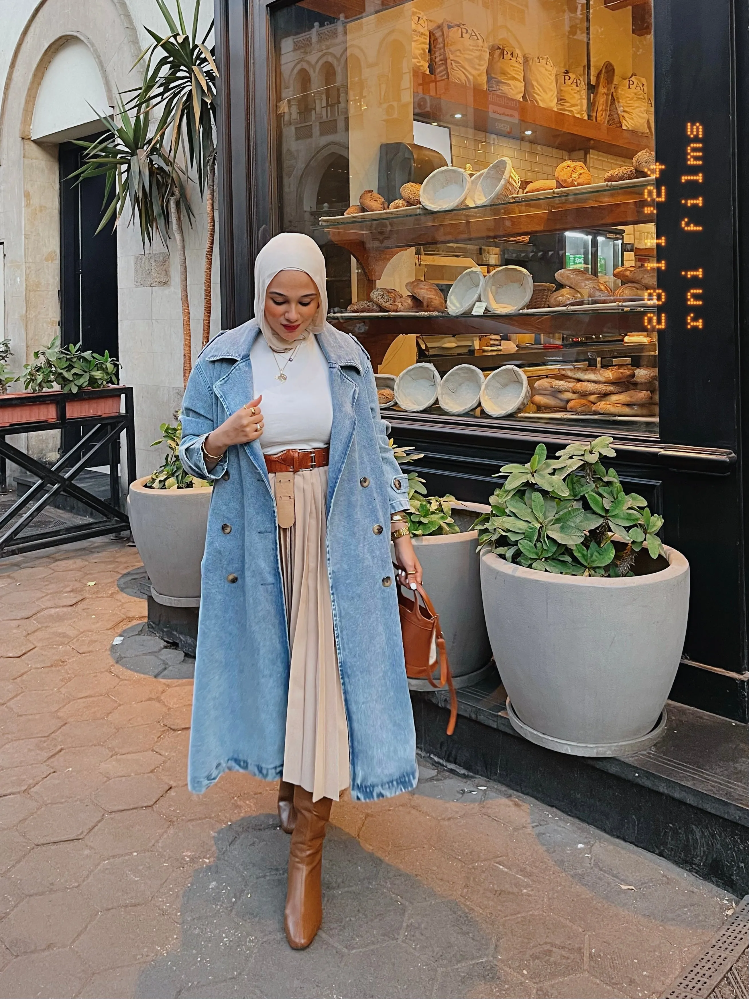 Blue denim trench coat
