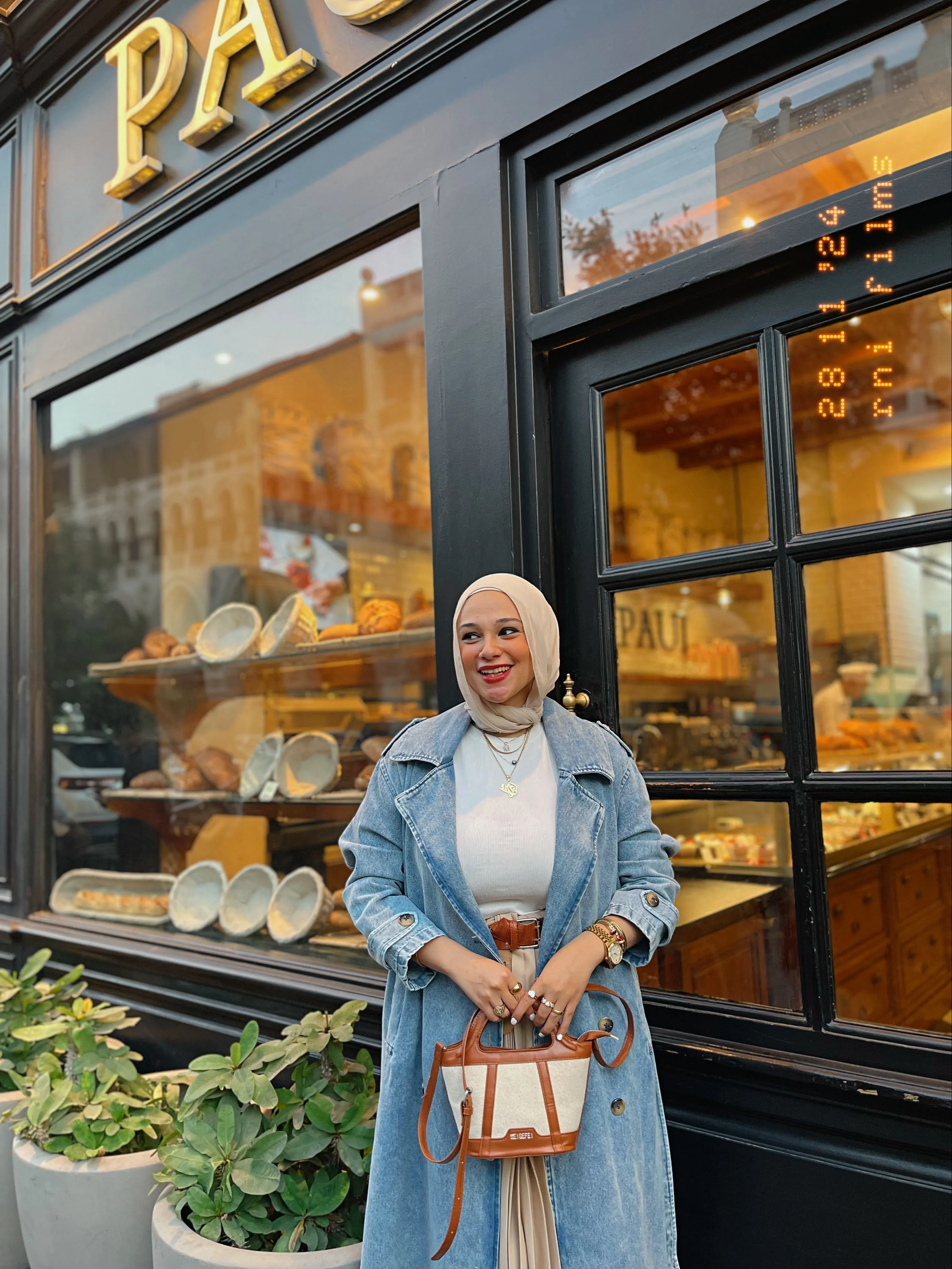 Blue denim trench coat
