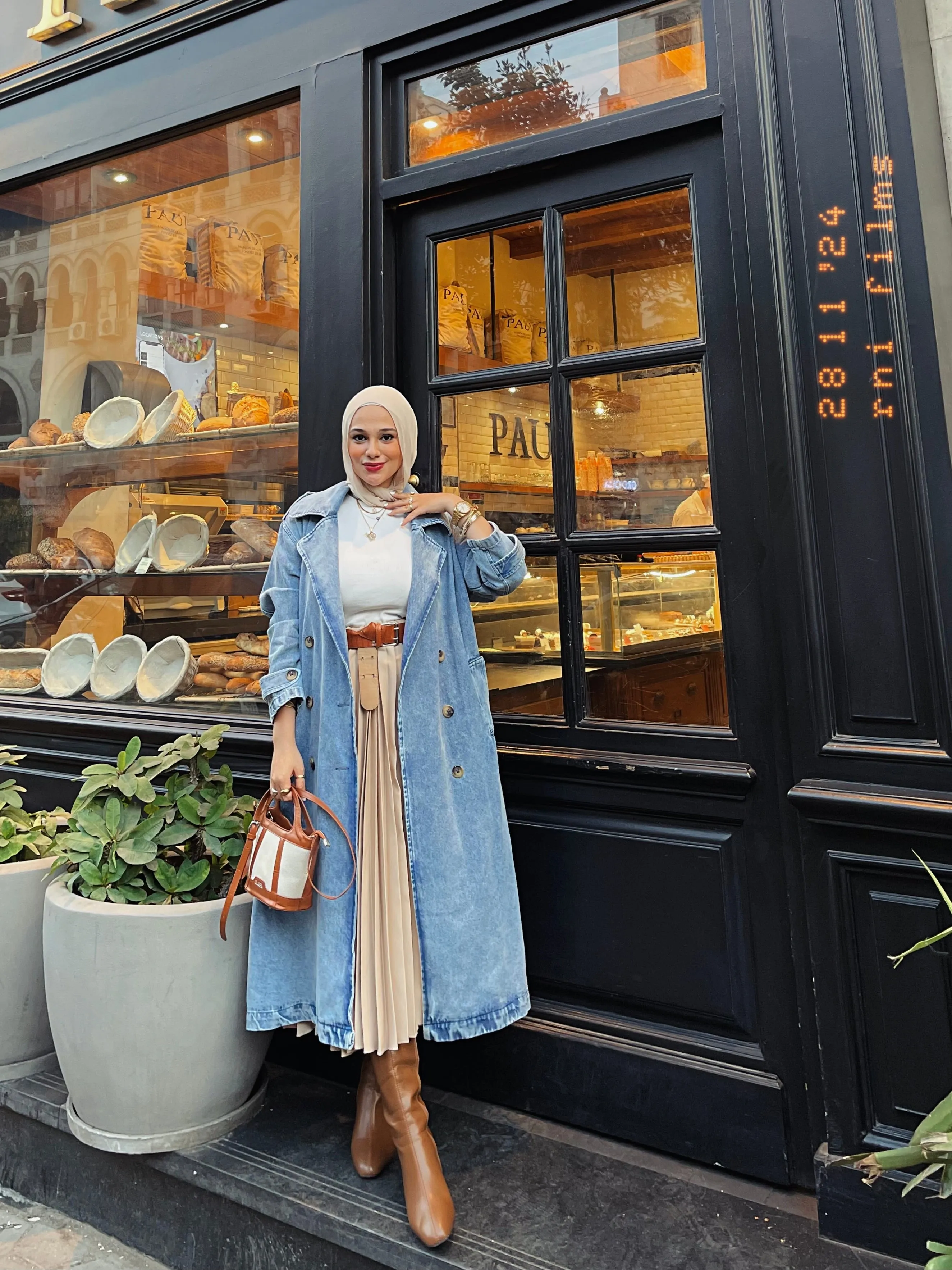Blue denim trench coat
