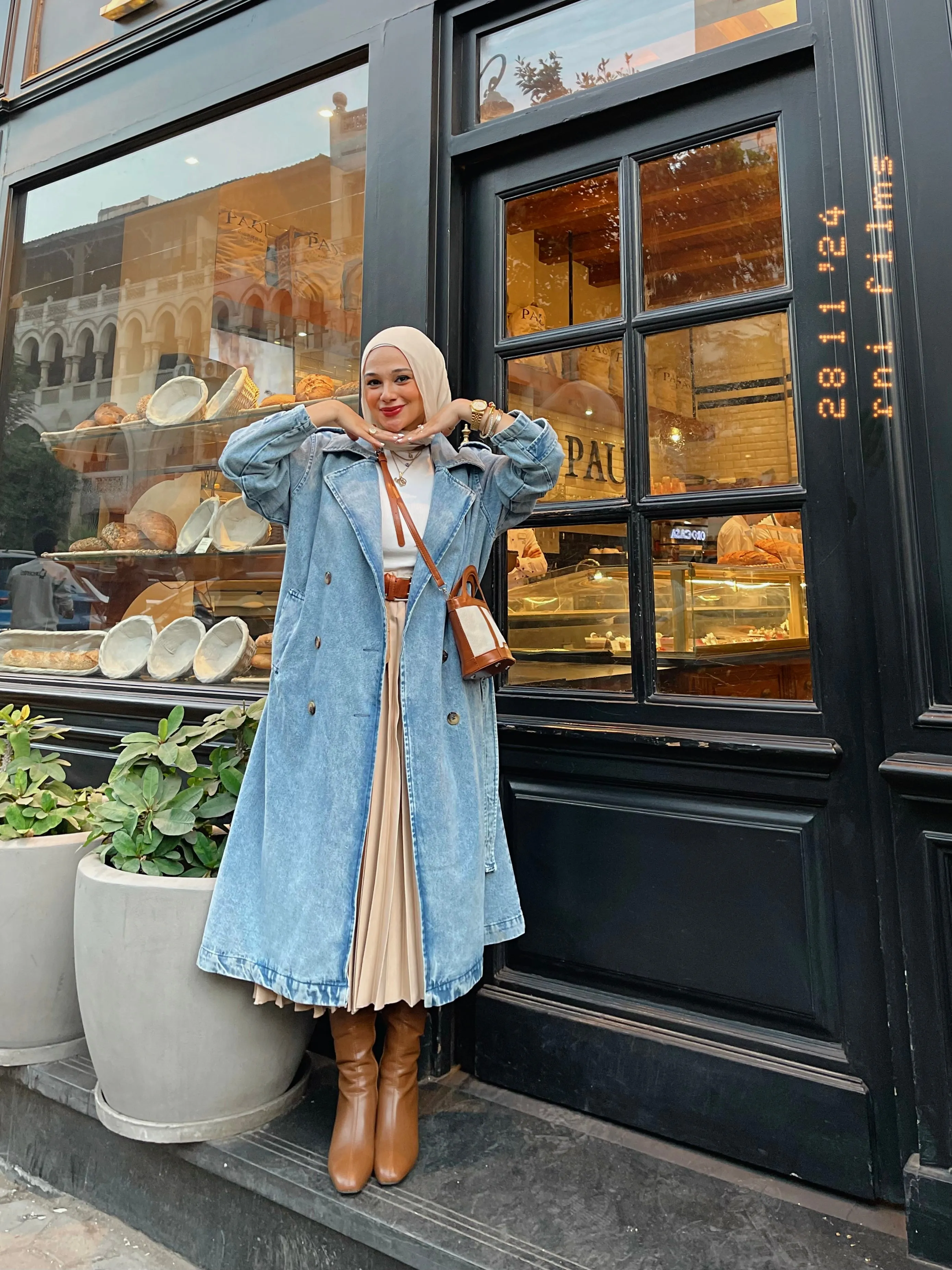 Blue denim trench coat