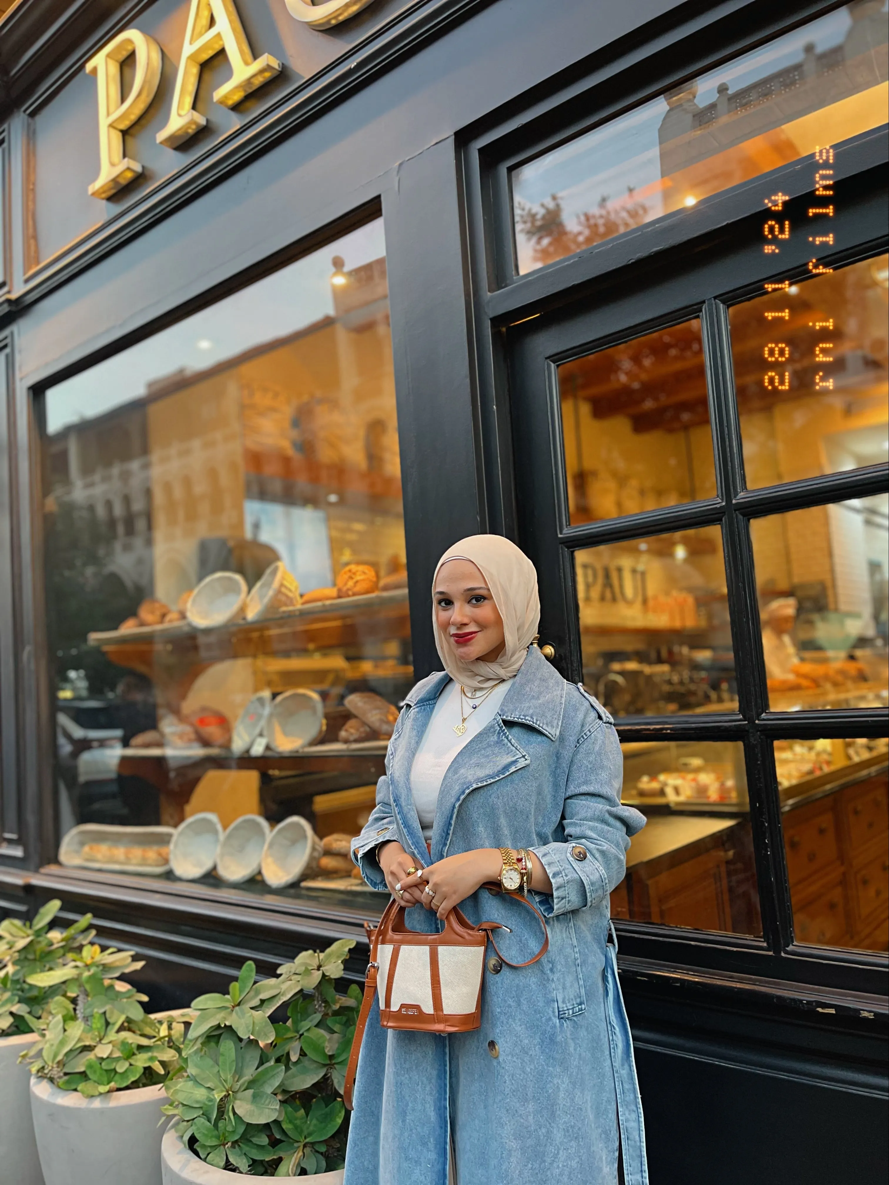 Blue denim trench coat