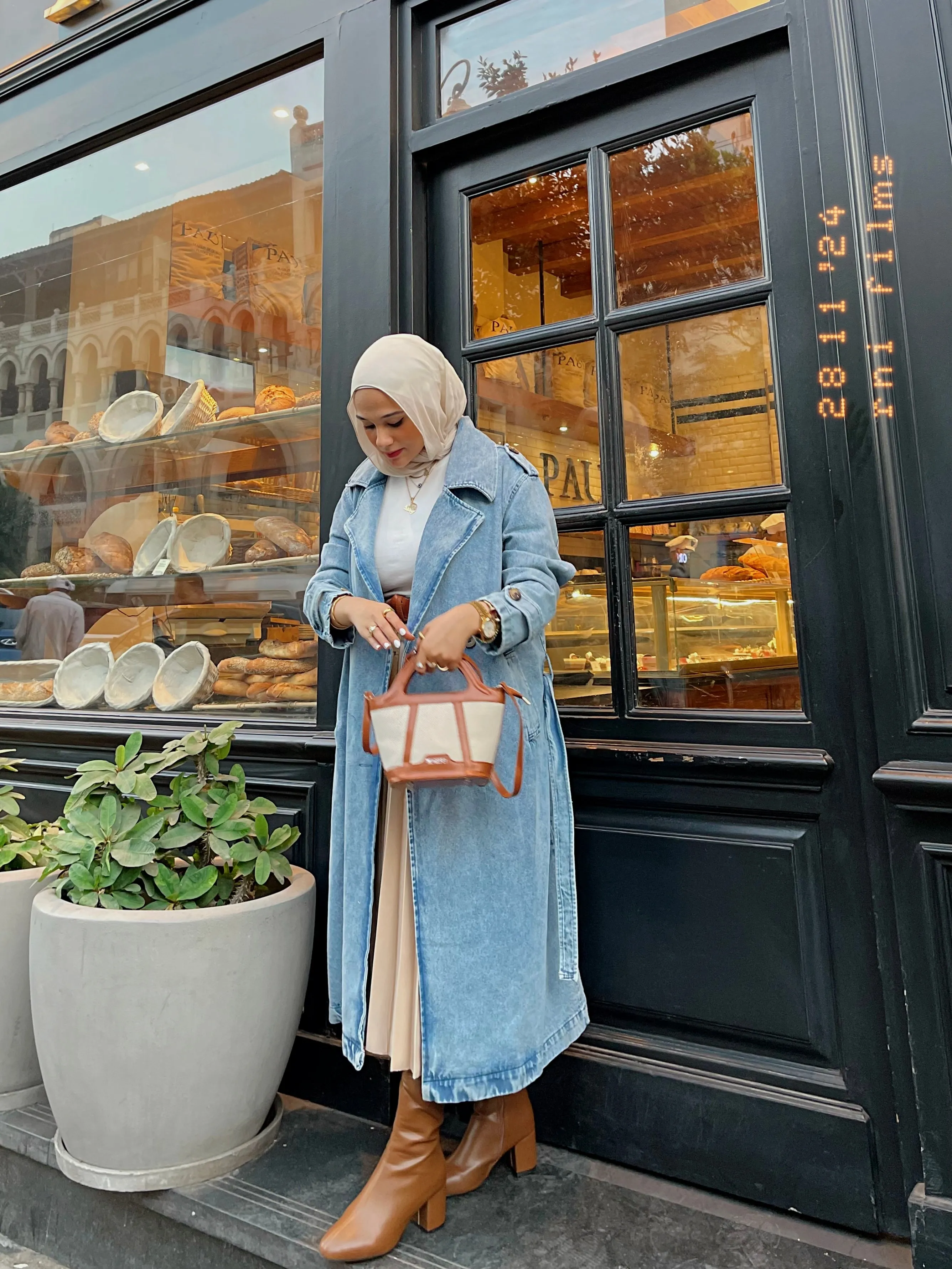 Blue denim trench coat