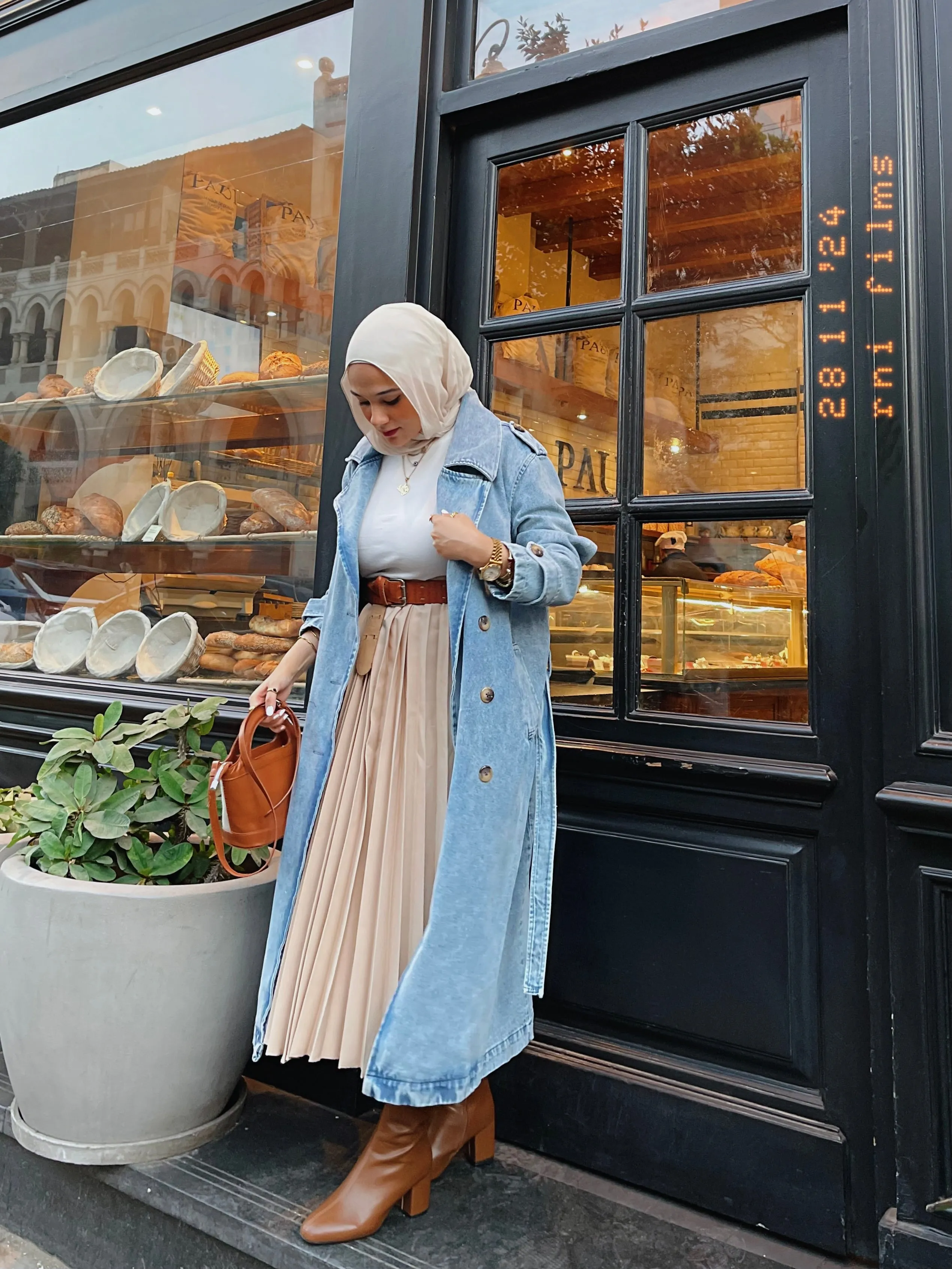 Blue denim trench coat
