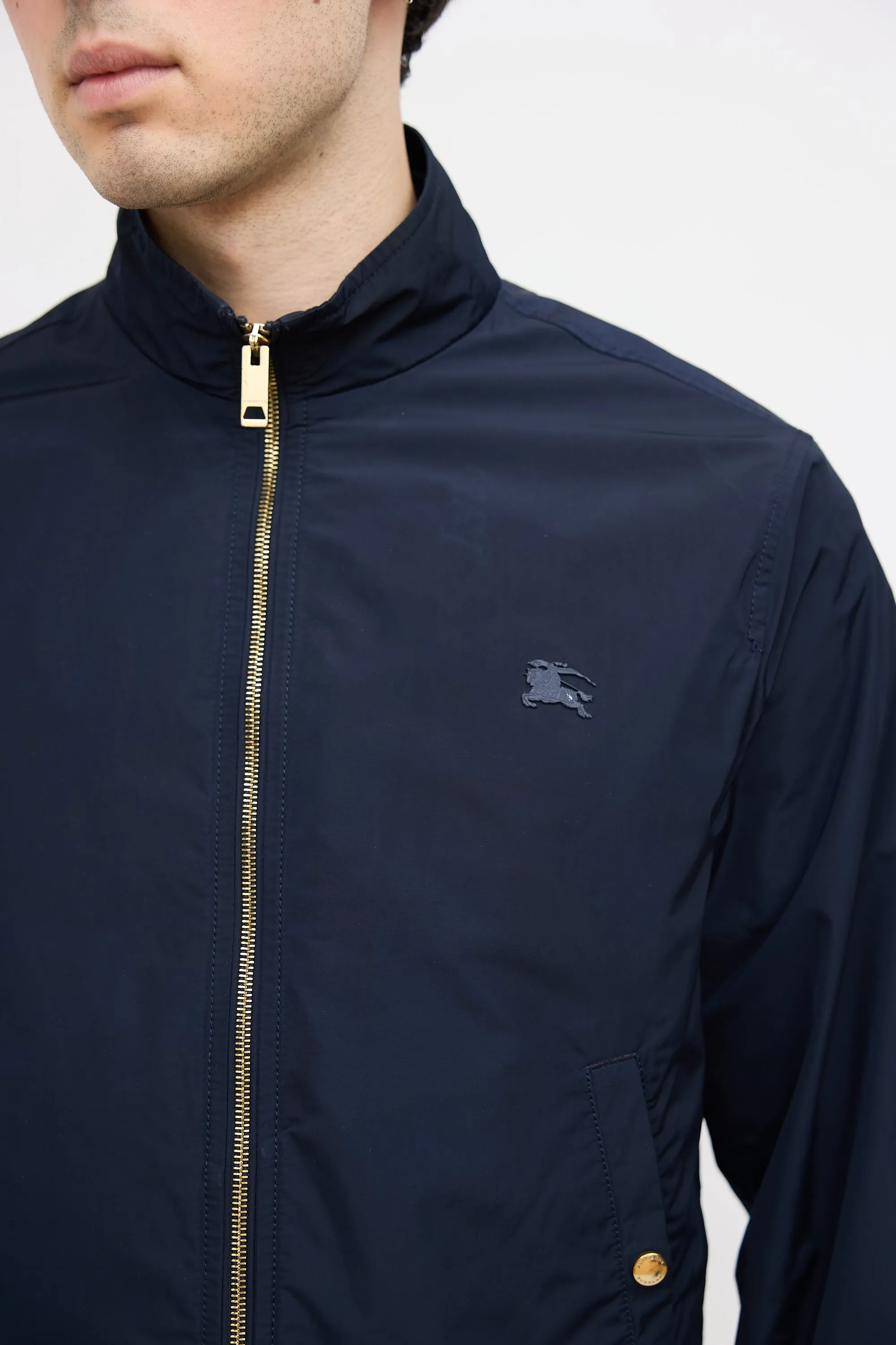 Brit Navy Nylon Zip Up Jacket
