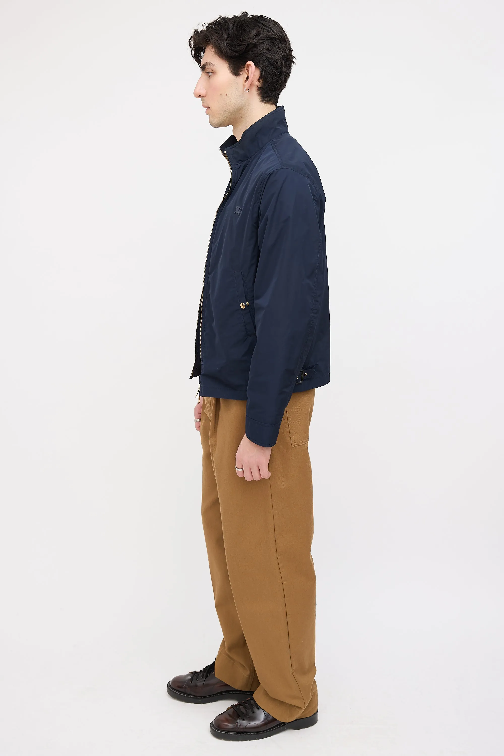 Brit Navy Nylon Zip Up Jacket