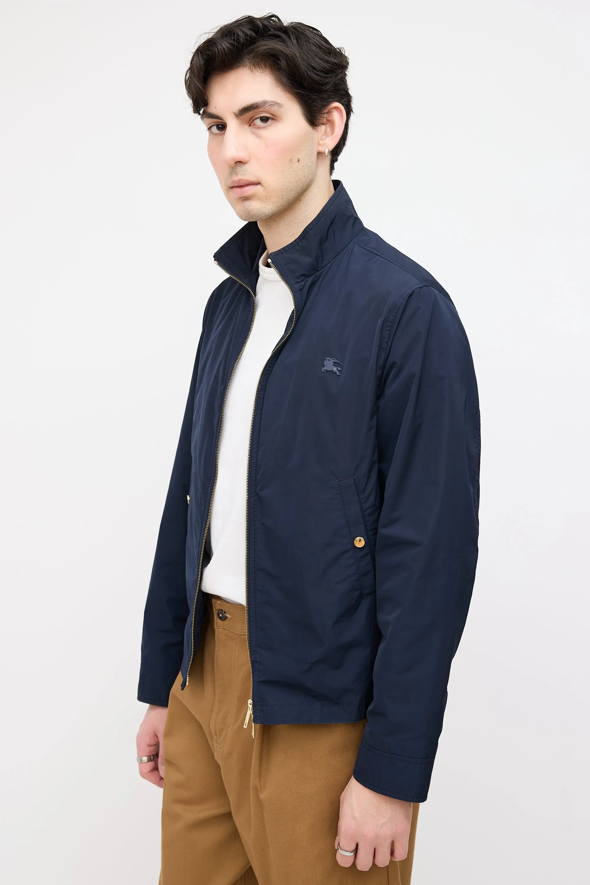Brit Navy Nylon Zip Up Jacket