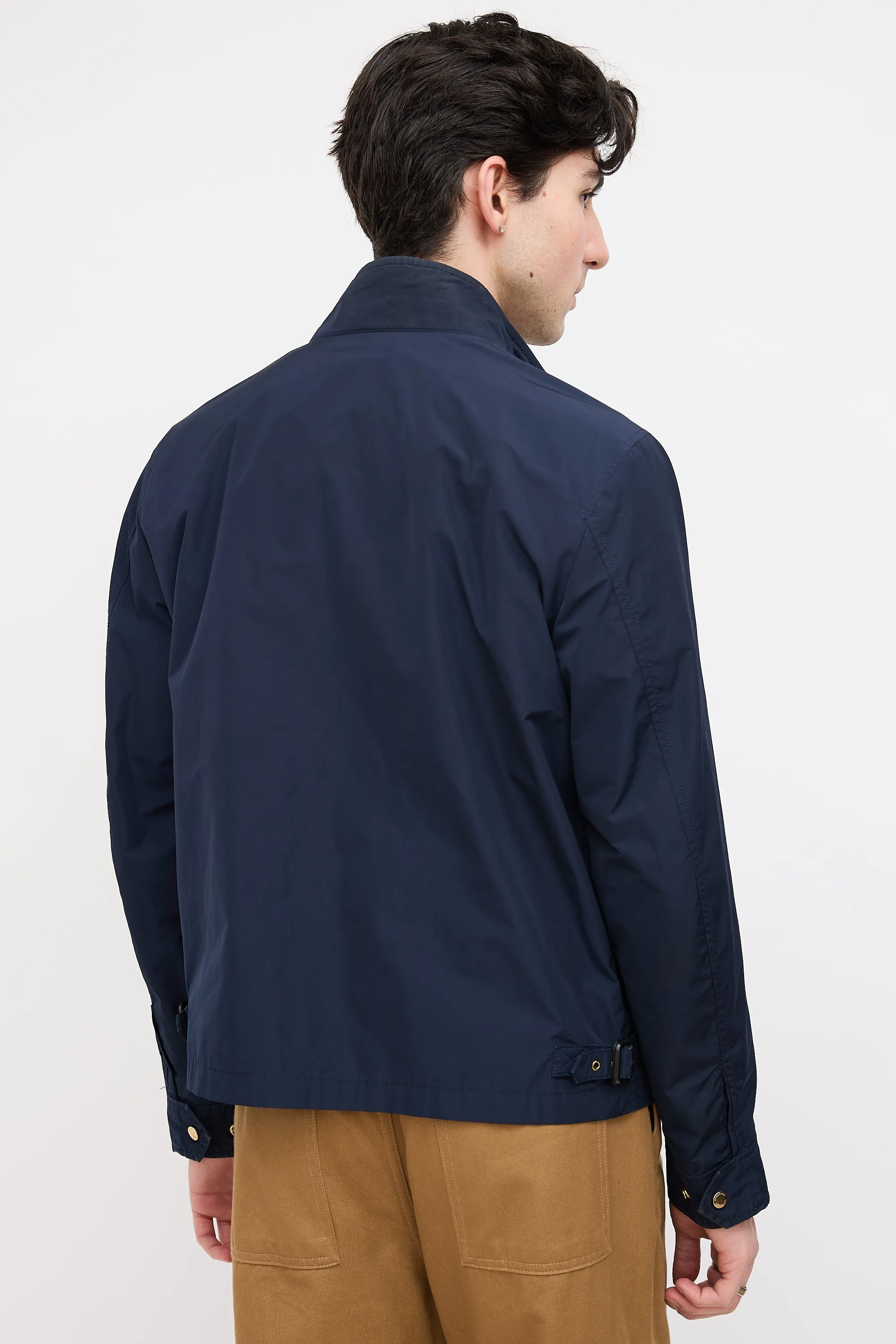 Brit Navy Nylon Zip Up Jacket