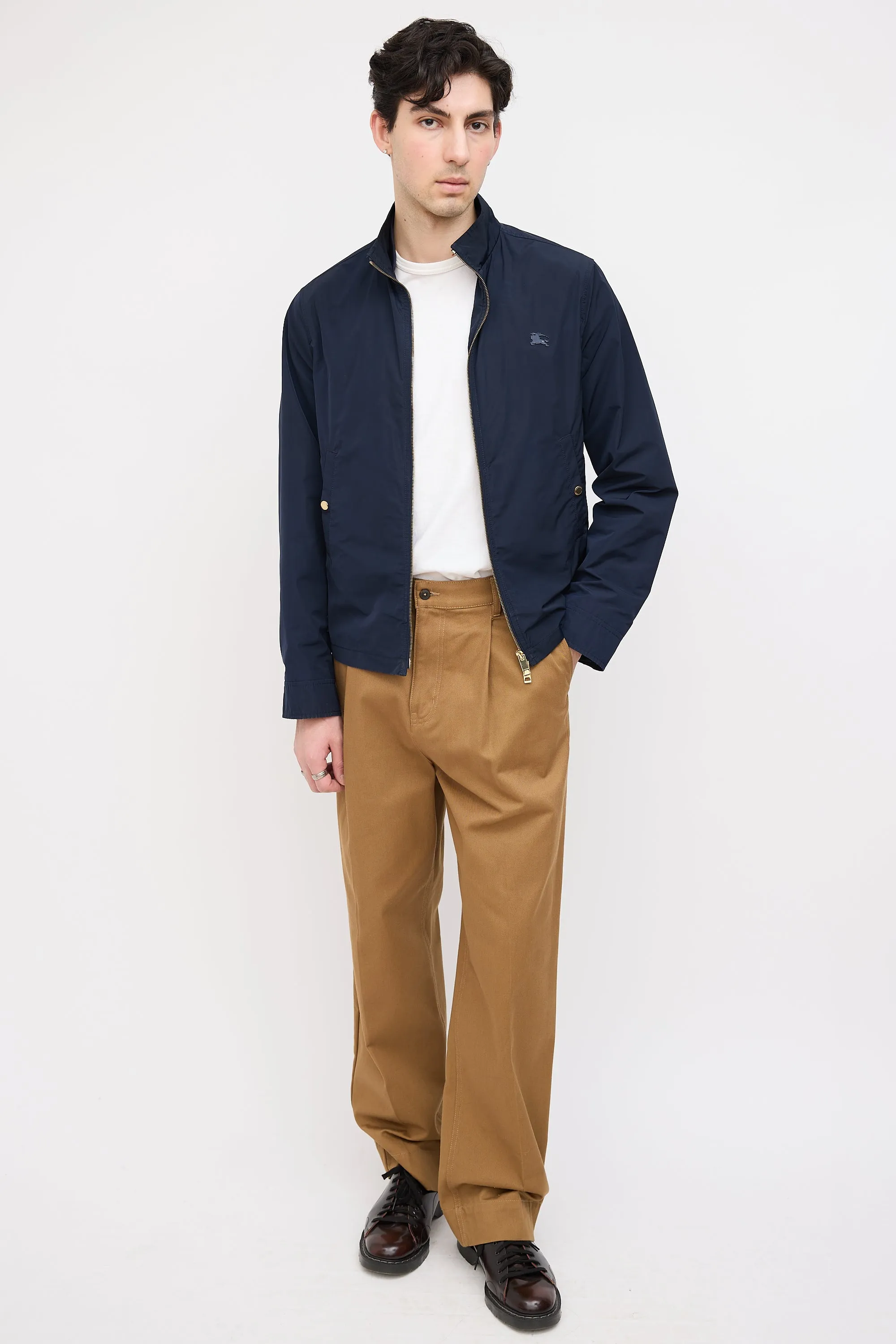 Brit Navy Nylon Zip Up Jacket