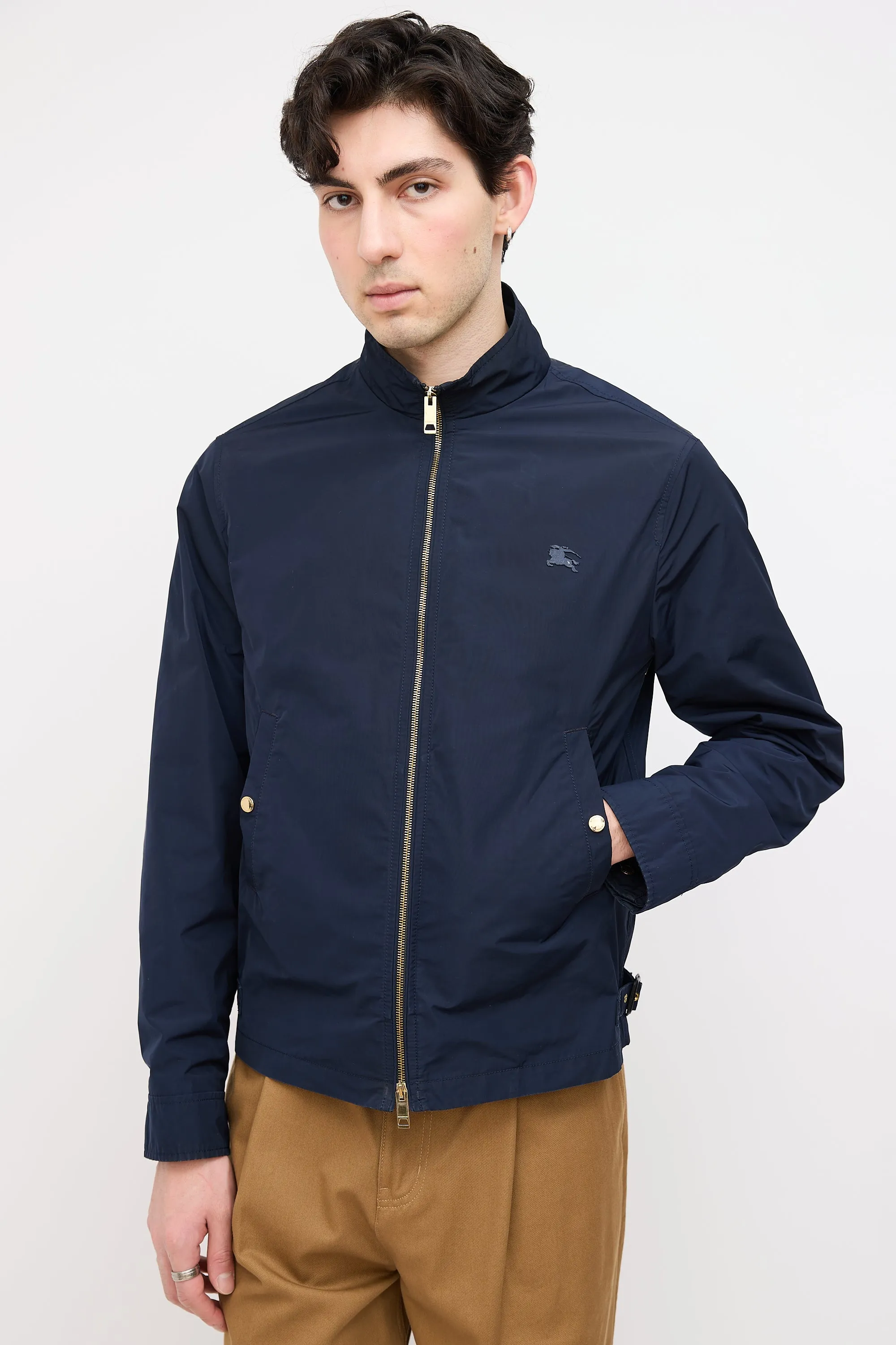 Brit Navy Nylon Zip Up Jacket