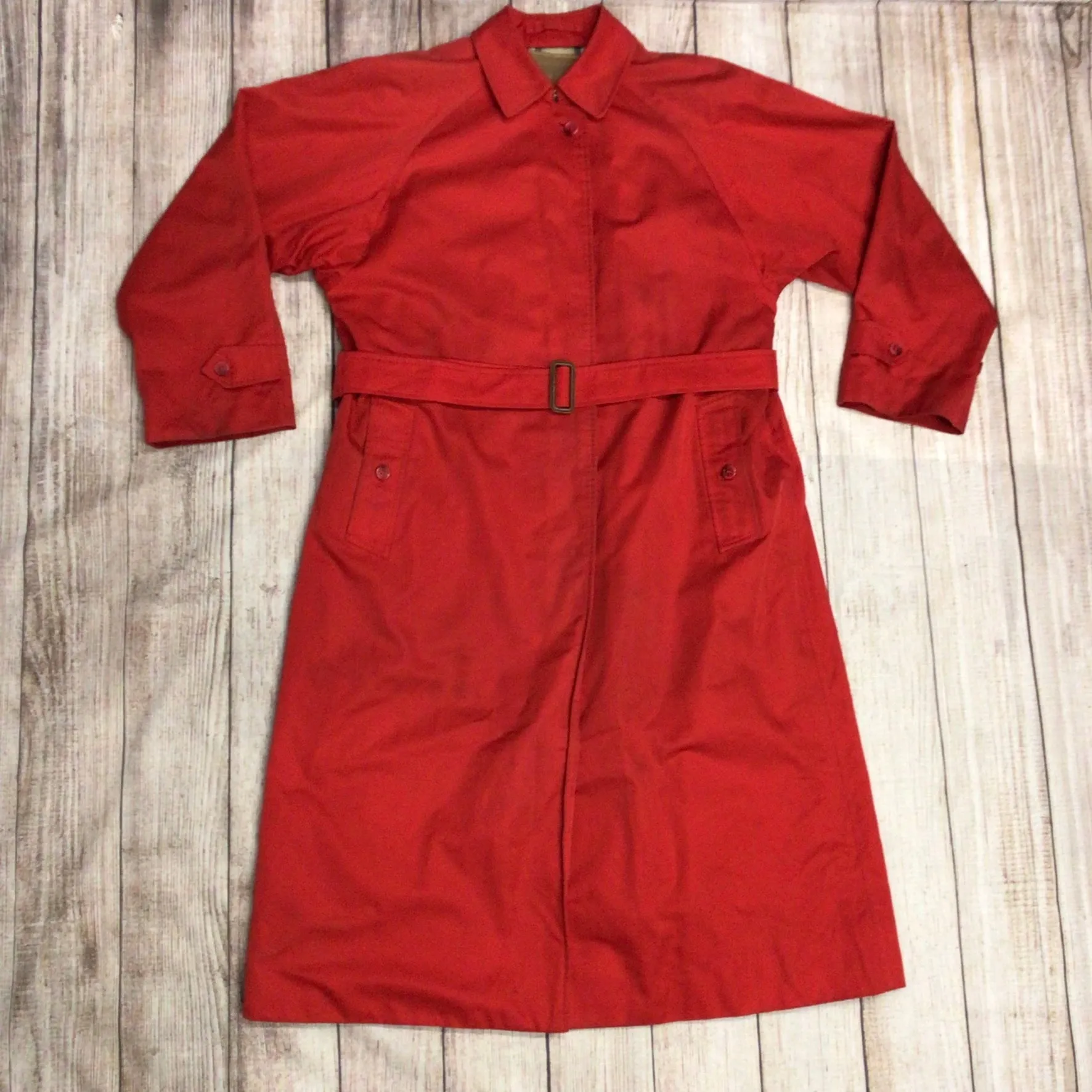 Burberrys Red Trench Coat w/Removable Wool Lining Size 12 Regular