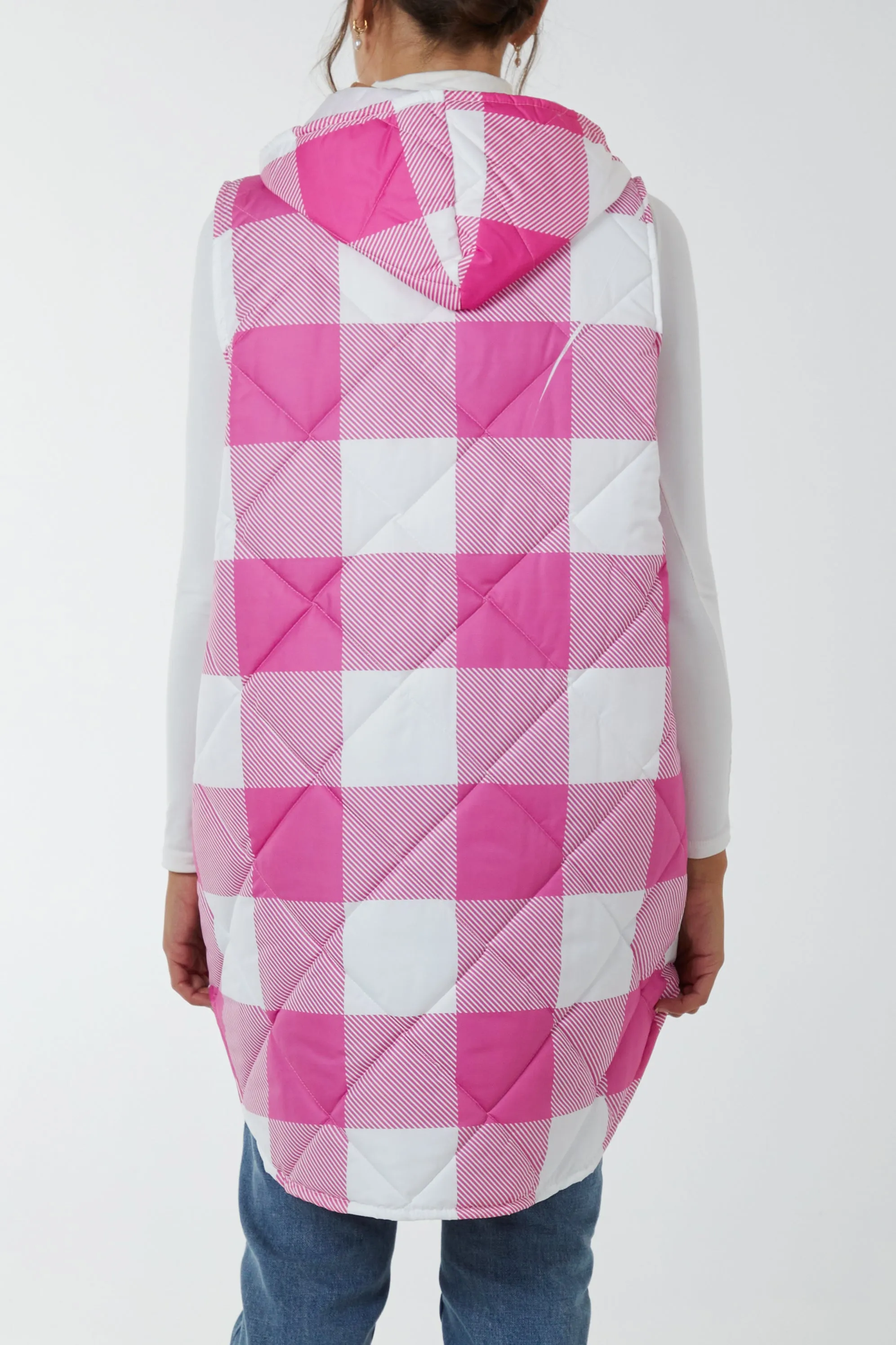Checked Sleeveless Puffer Coat