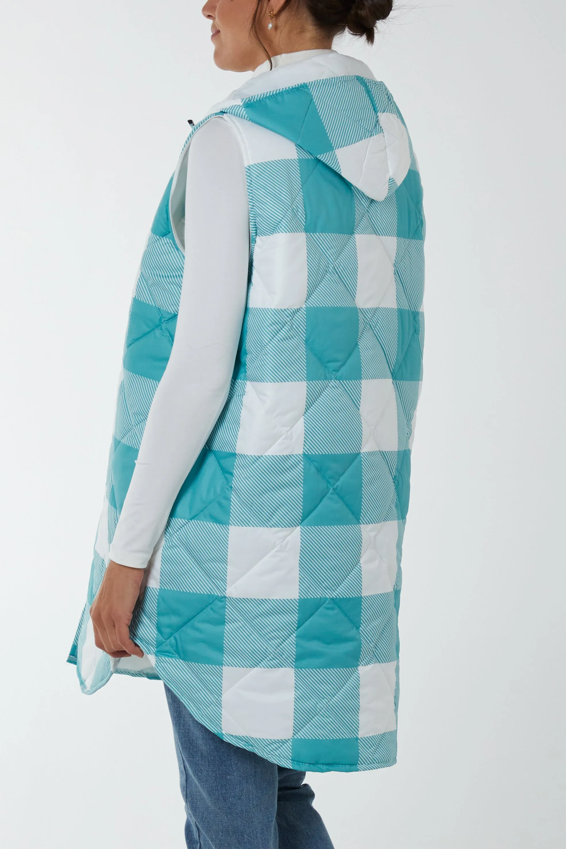 Checked Sleeveless Puffer Coat