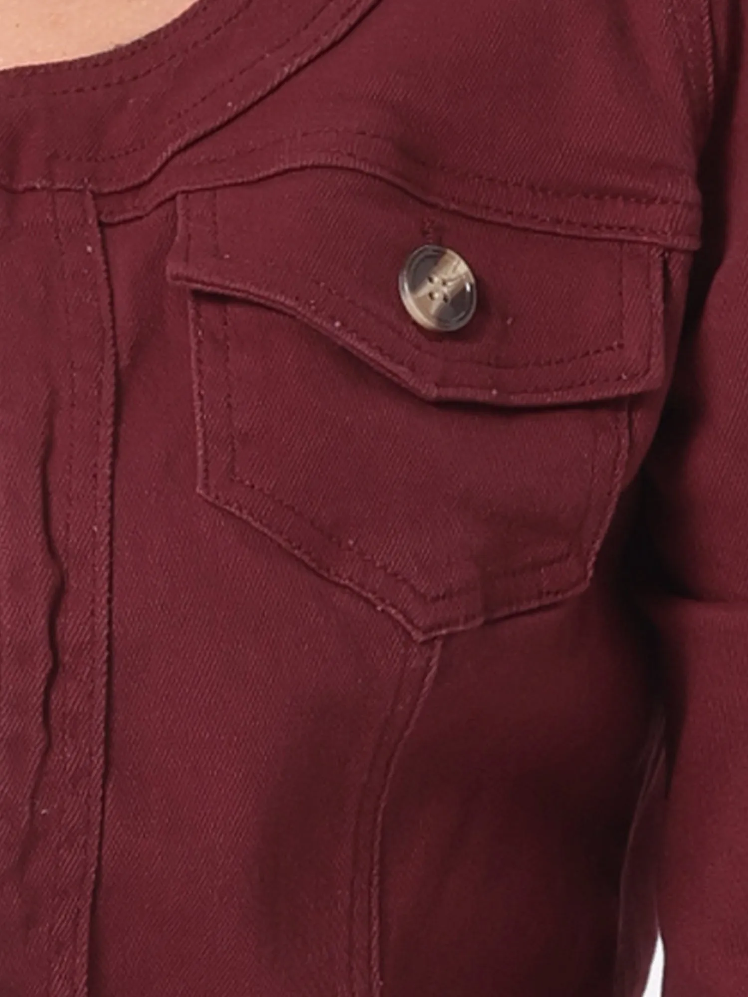 Denim Collarless Pockets 3/4 Sleeve Feminine Style Jacket