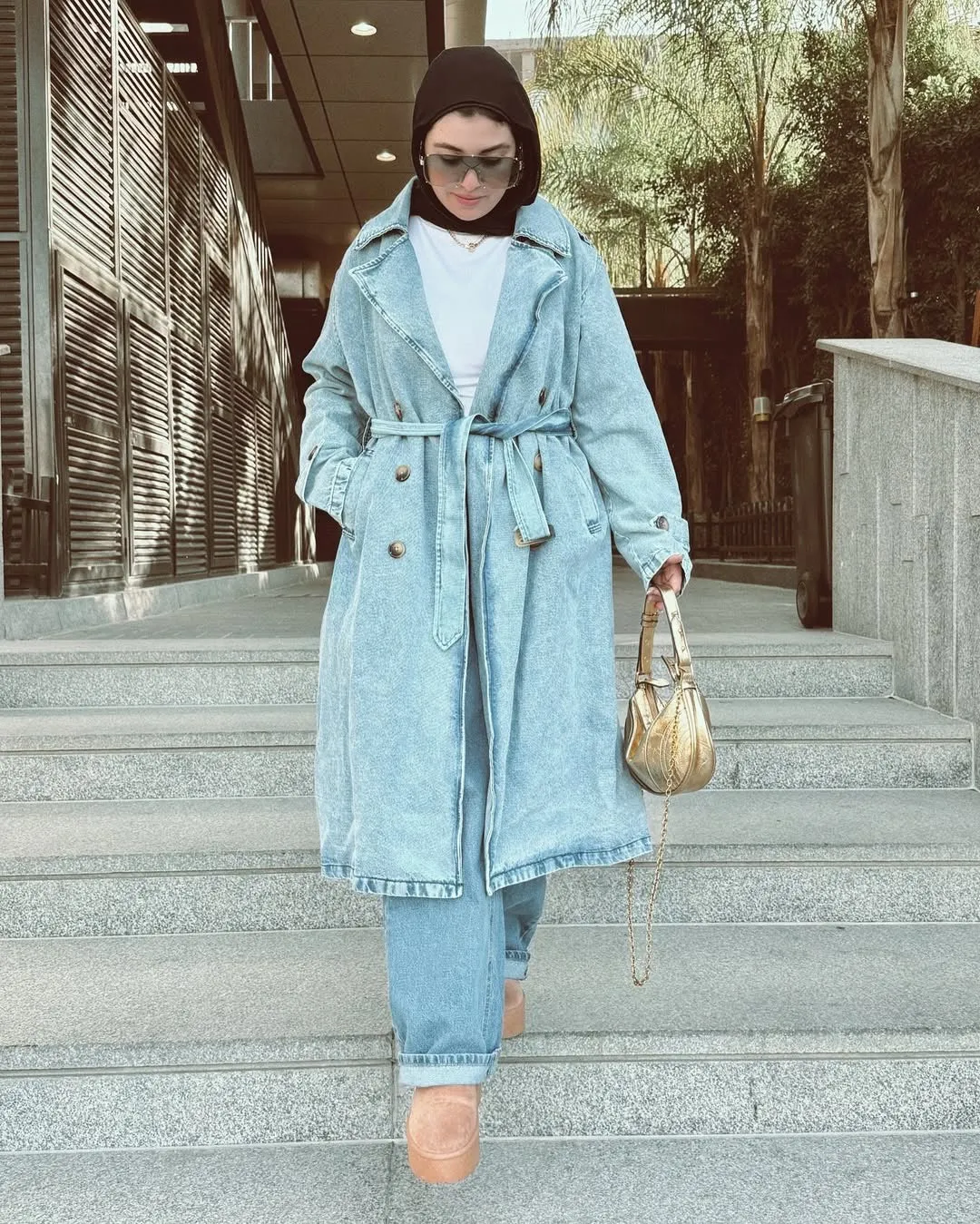 Denim trench coat