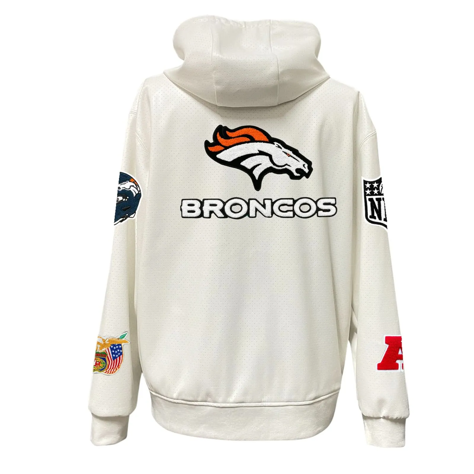 DENVER BRONCOS LIGHTWEIGHT VEGAN ZIP-UP HOODED JACKET WHITE