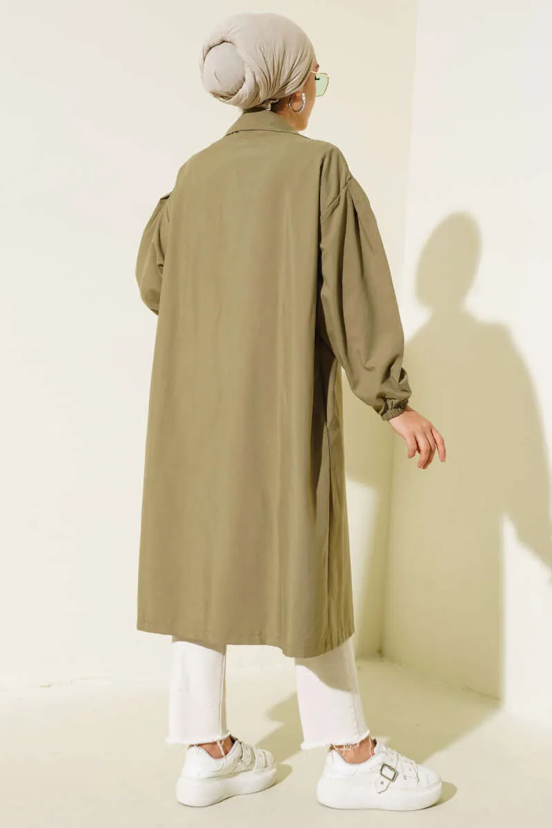Elasticated Belted Trench Coat Khaki