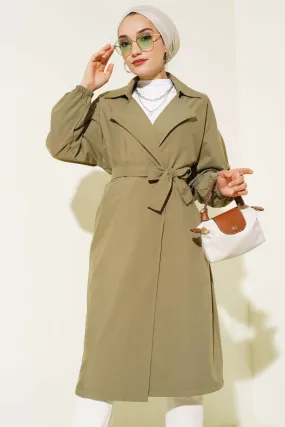 Elasticated Belted Trench Coat Khaki