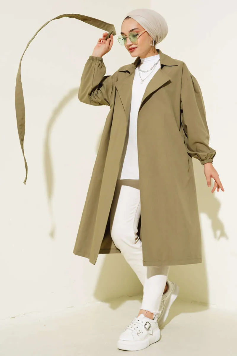 Elasticated Belted Trench Coat Khaki
