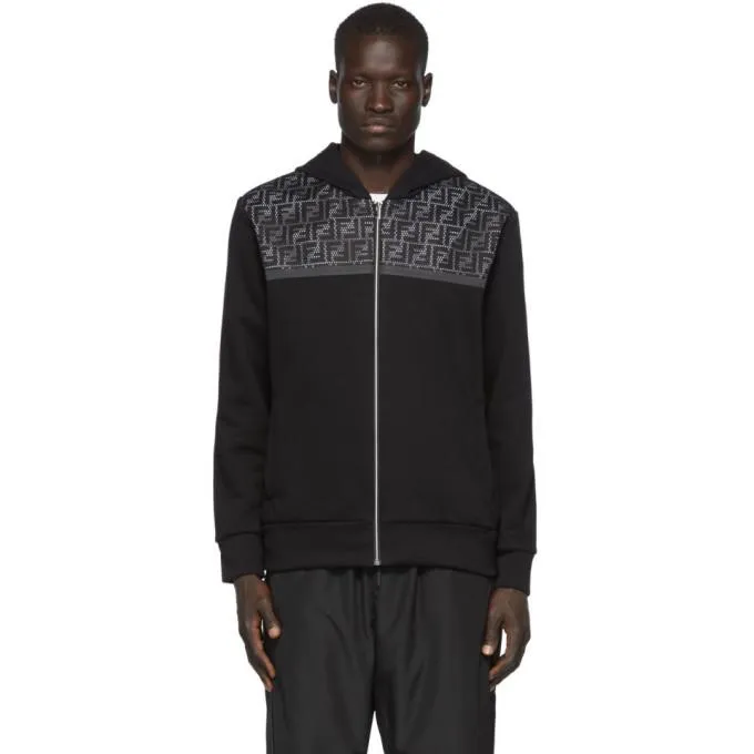 Fendi Black Mesh Forever Fendi Zip-Up Hoodie