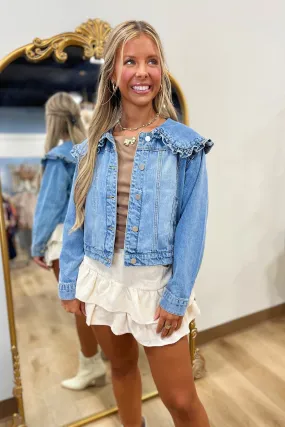 Frilly Sailor Collar Denim Jacket Mineral Washed