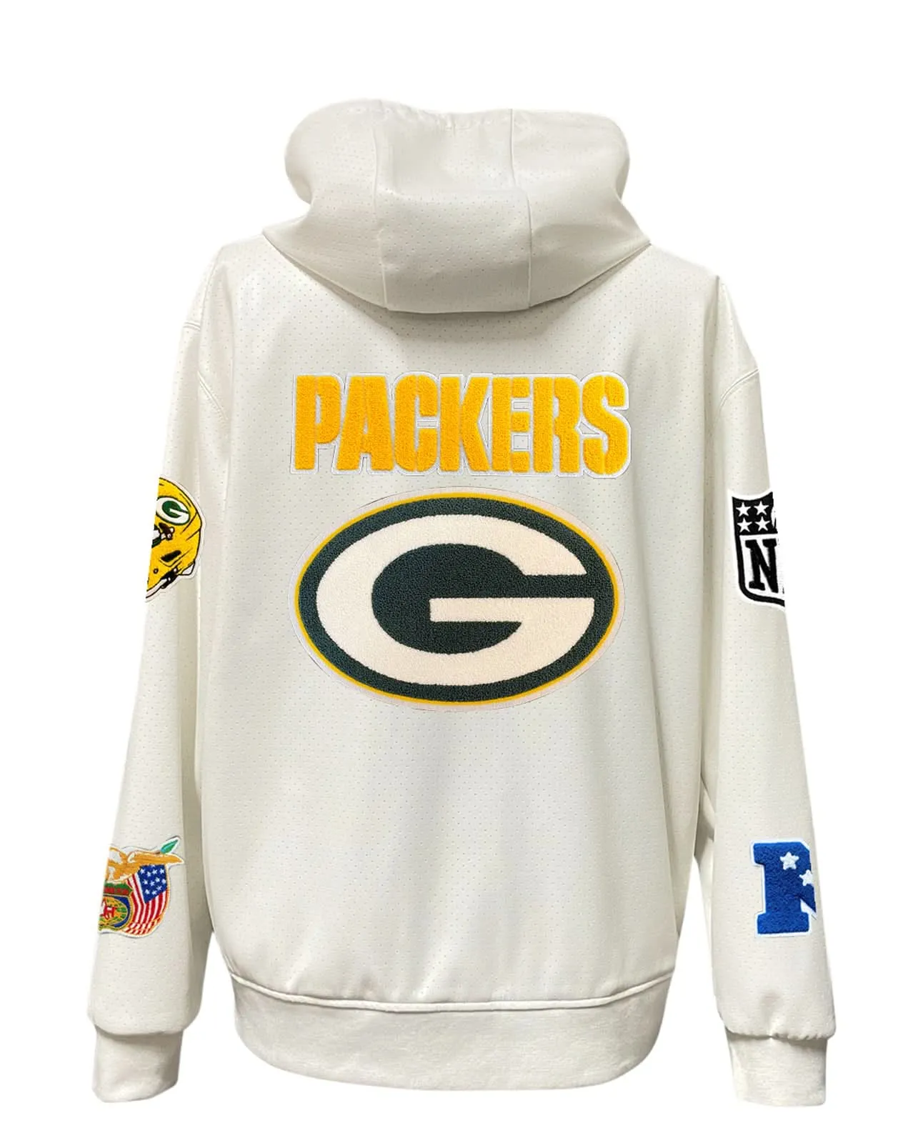 GREEN BAY PACKERS LIGHTWEIGHT VEGAN ZIP-UP HOODED JACKET WHITE
