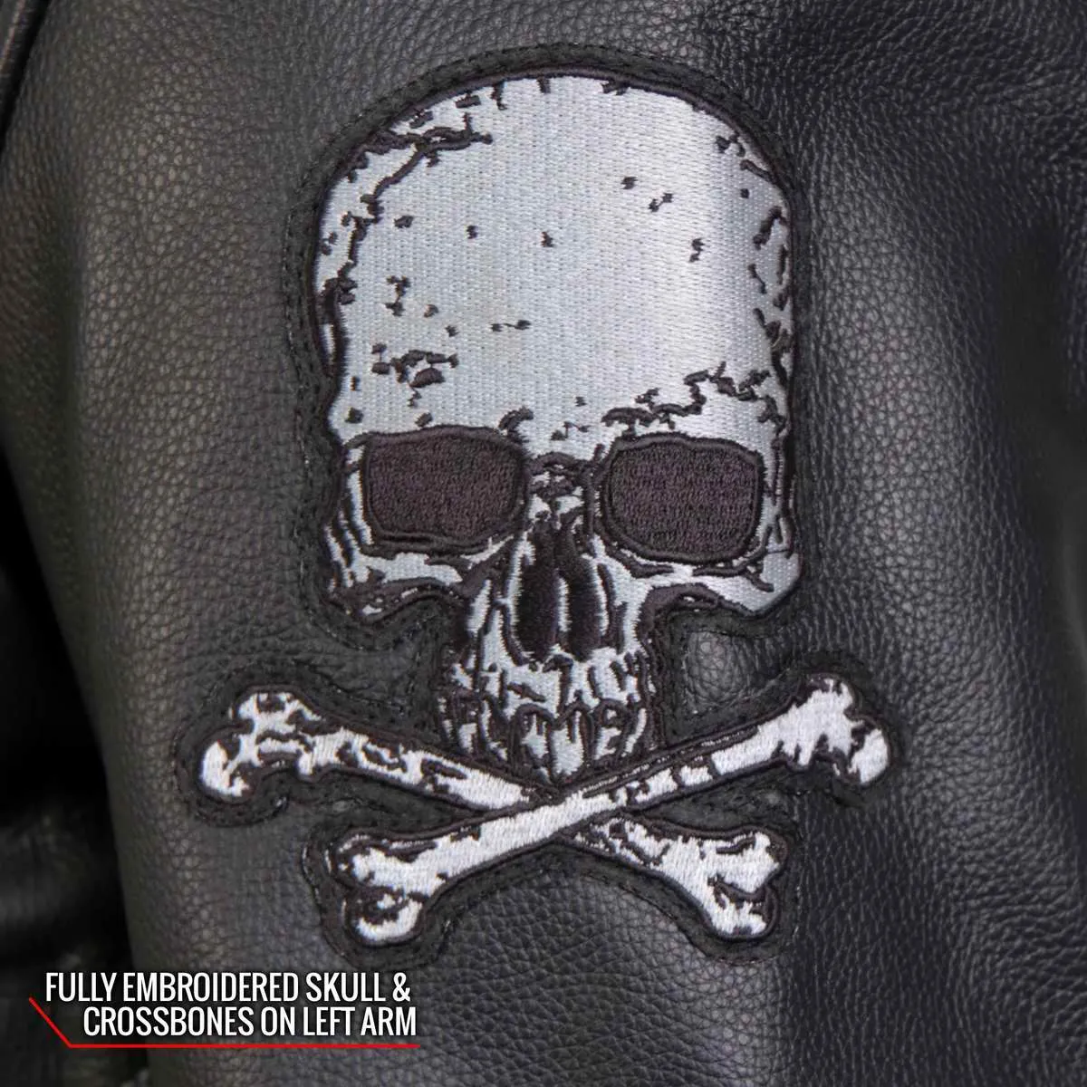 Hot Leathers JKM2001 Mens Black Skull And Crossbones' Motorcycle Leather Jacket