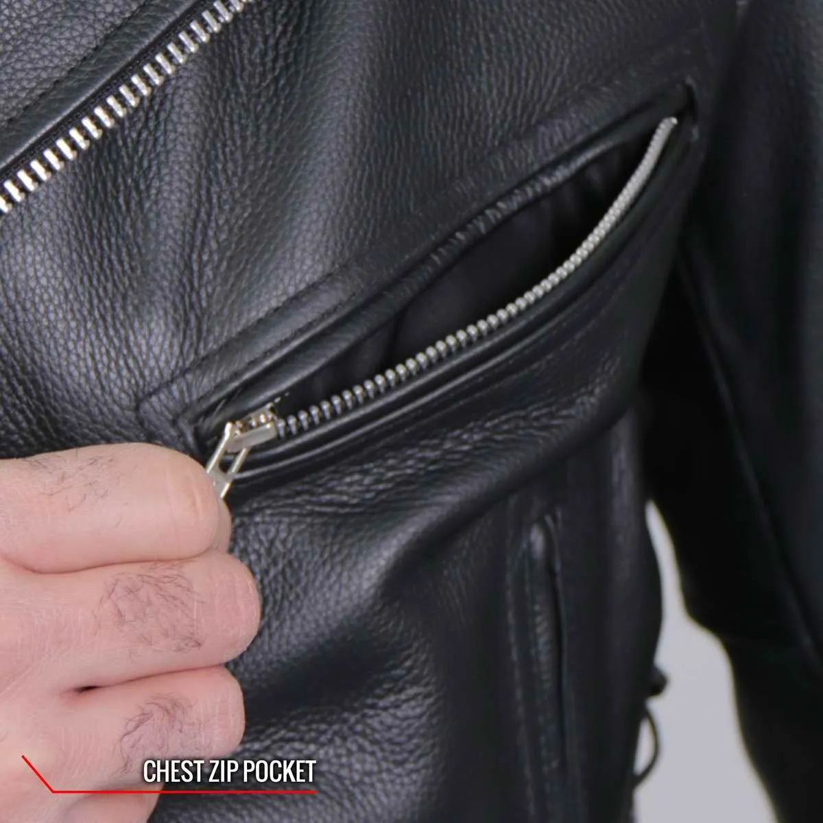 Hot Leathers JKM2001 Mens Black Skull And Crossbones' Motorcycle Leather Jacket