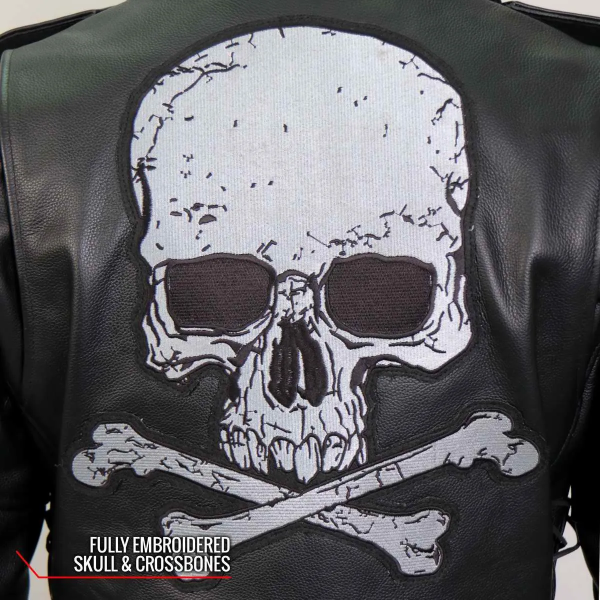 Hot Leathers JKM2001 Mens Black Skull And Crossbones' Motorcycle Leather Jacket