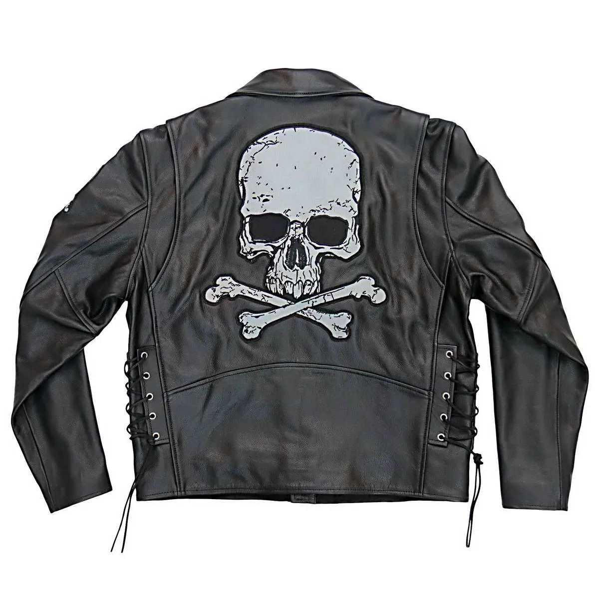 Hot Leathers JKM2001 Mens Black Skull And Crossbones' Motorcycle Leather Jacket