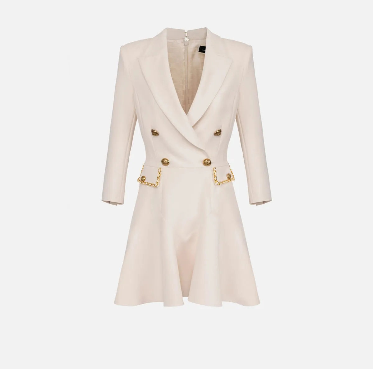 Ivory double breasted coat dress with chain detail