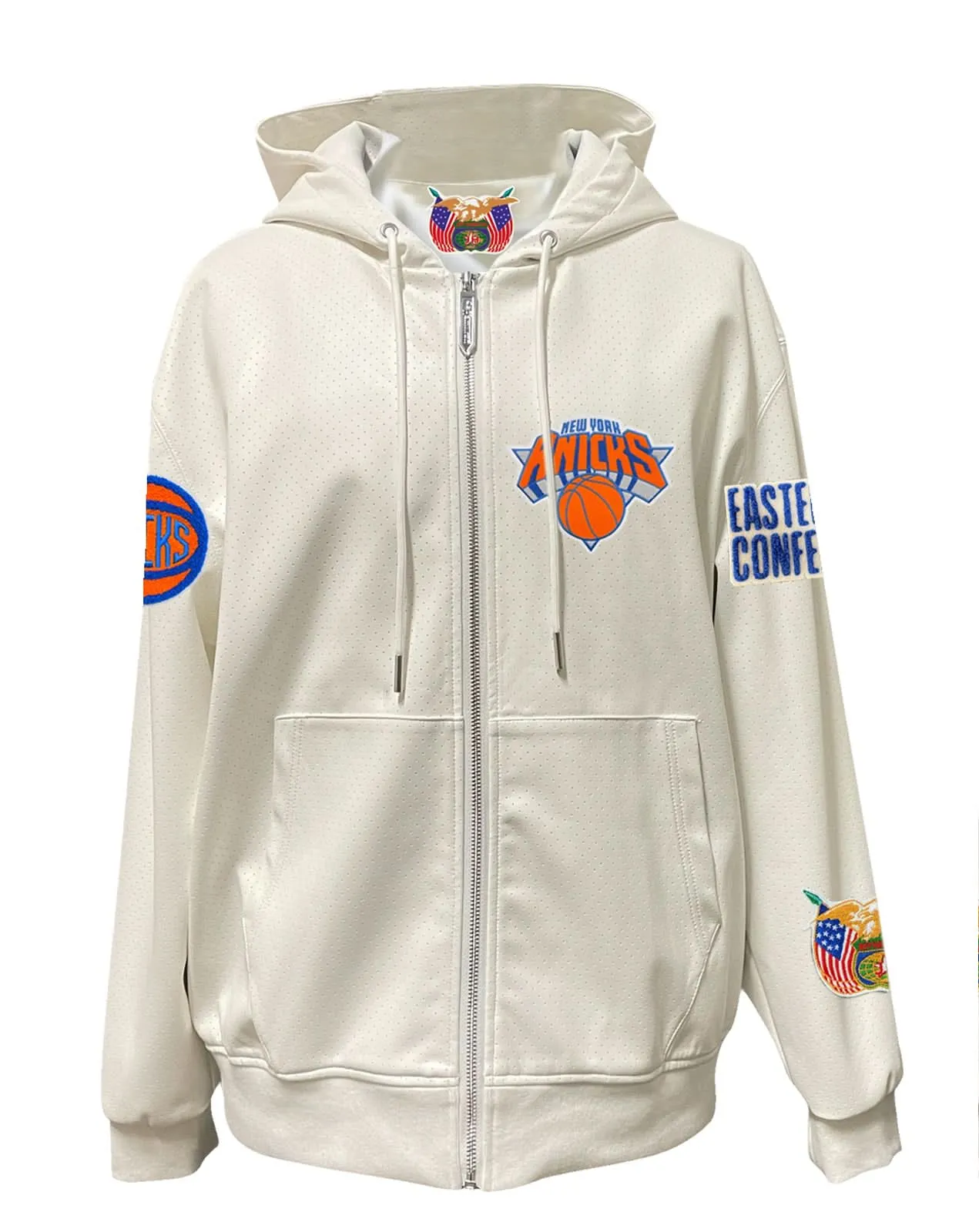 NEW YORK KNICKS LIGHTWEIGHT VEGAN ZIP-UP HOODED JACKET WHITE