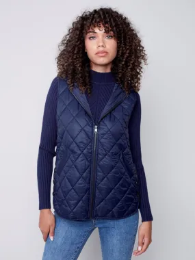 Quilted Puffer Vest with Hood - Navy