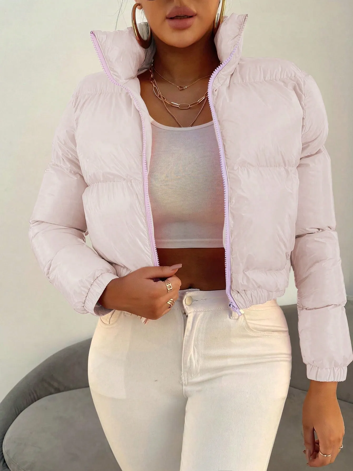 Solid Zip Front Puffer Coat FW23