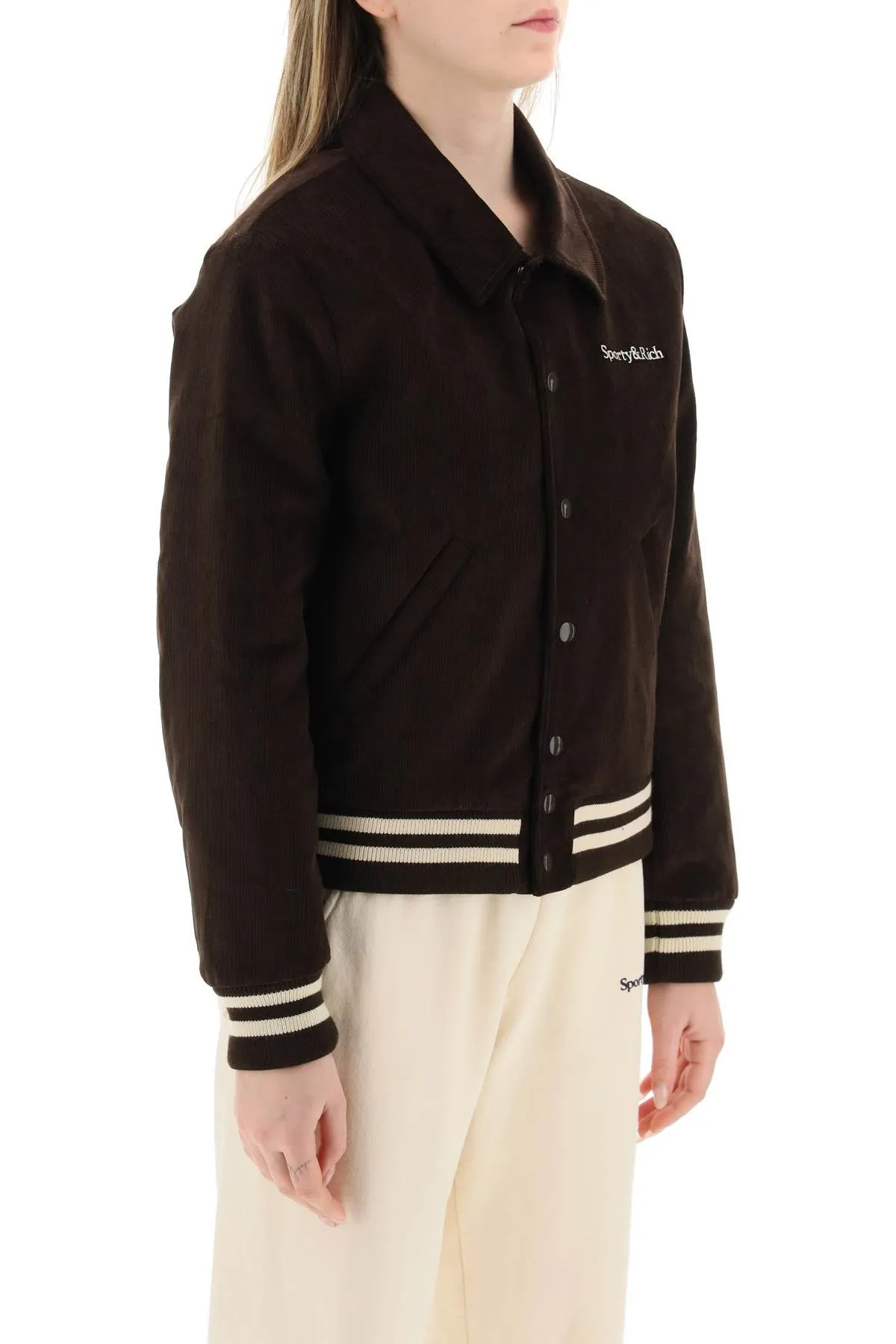 Sporty rich corduroy varsity jacket