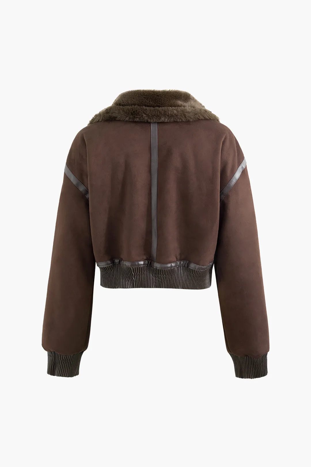 Suede Zip-Up Buckle Fur Ceket