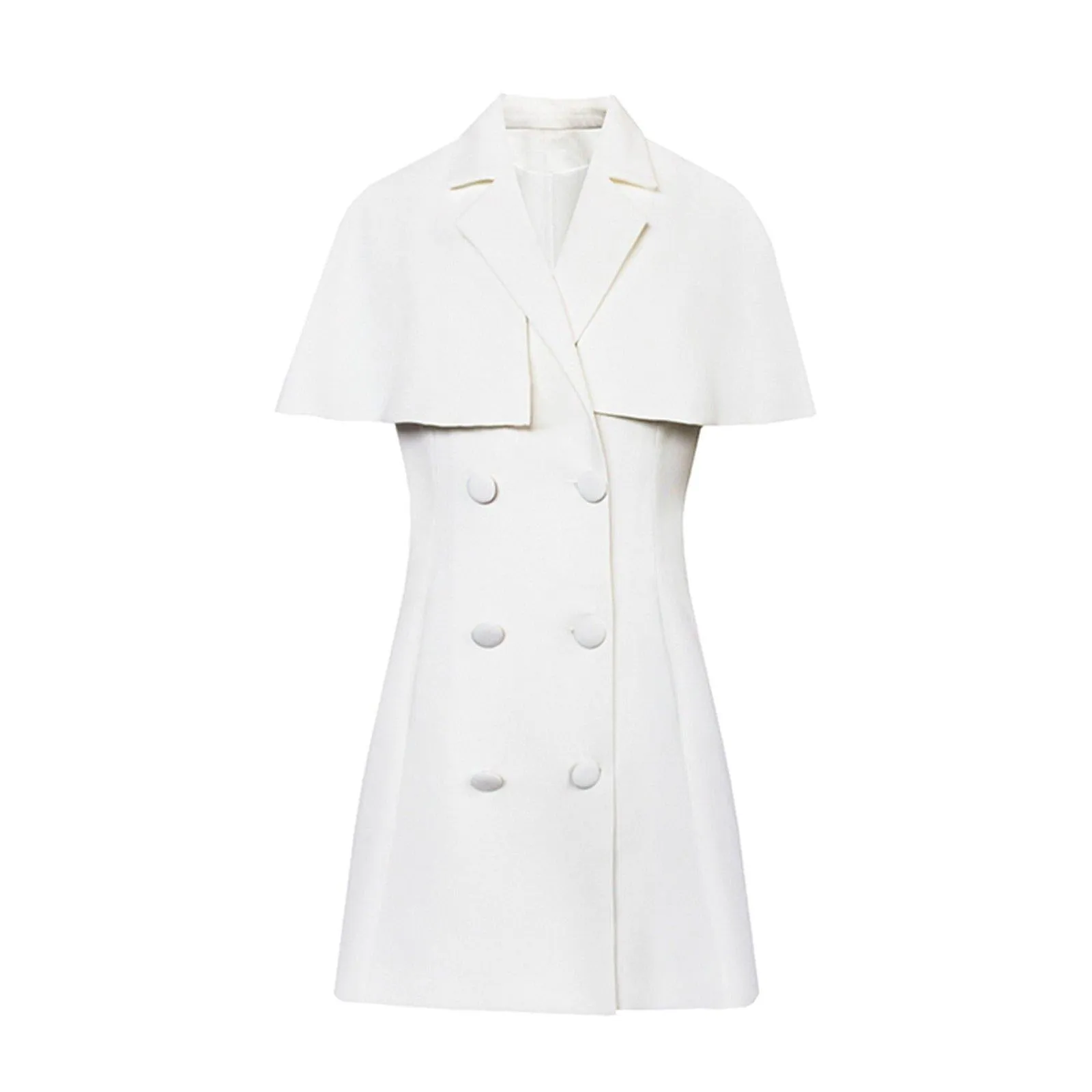 White Cap Sleeve Double Breasted Midi Dress